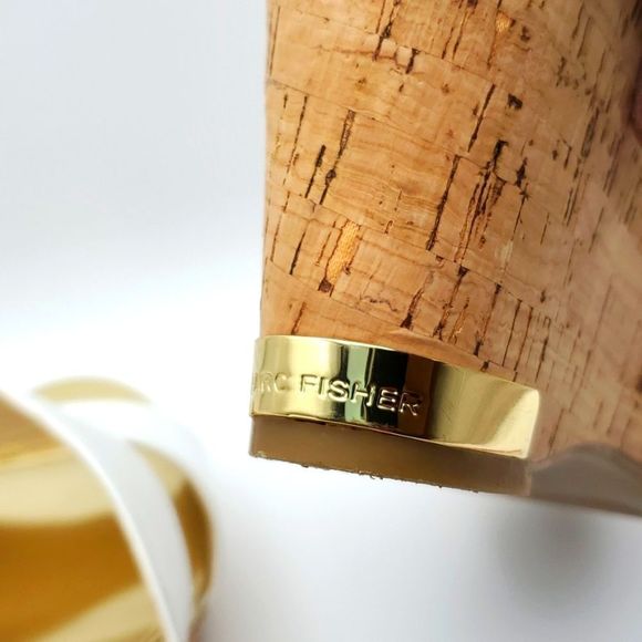 MARC FISHER White and Gold Wedge Sandals. SIZE 10M. S855 - Picture 6 of 8